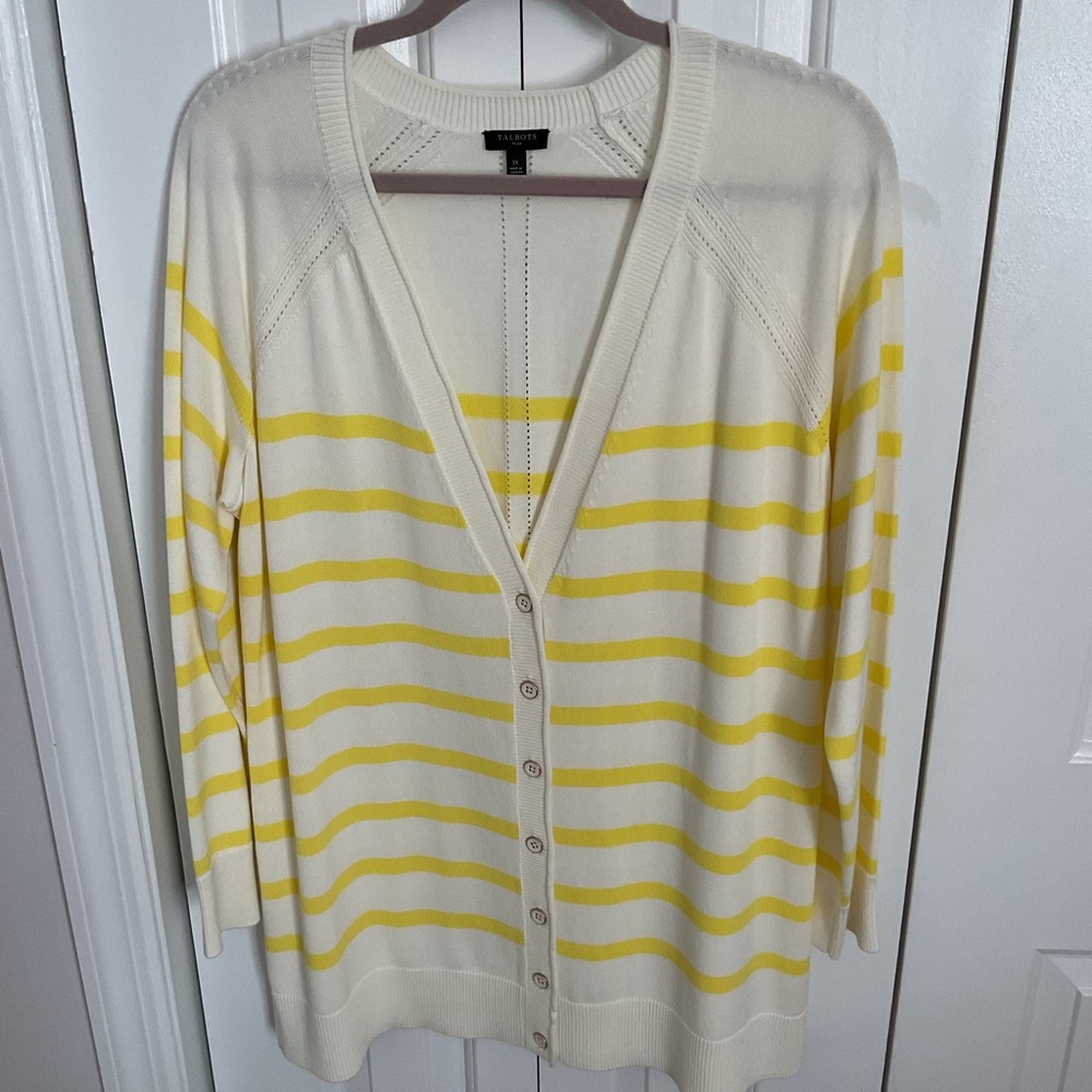 Talbots Yellow and Cream Striped Cardigan Sweater 1X